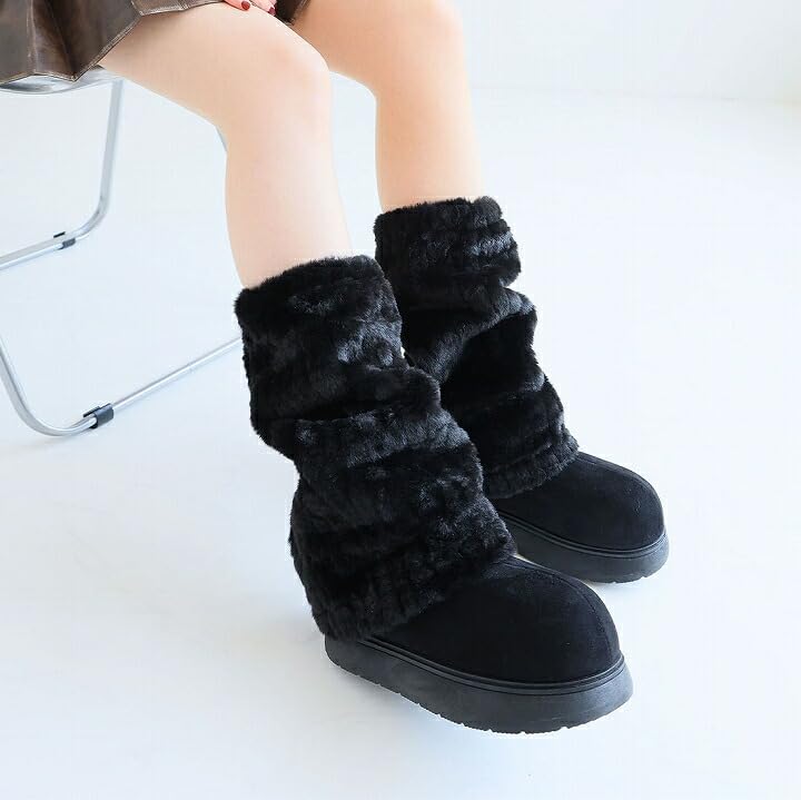 Vivian V6134AW Removable Shearling Boots with Platform Soles and Short Boot Size L Women's Beige, 2-Way Covers, (24.0-24.5cm)