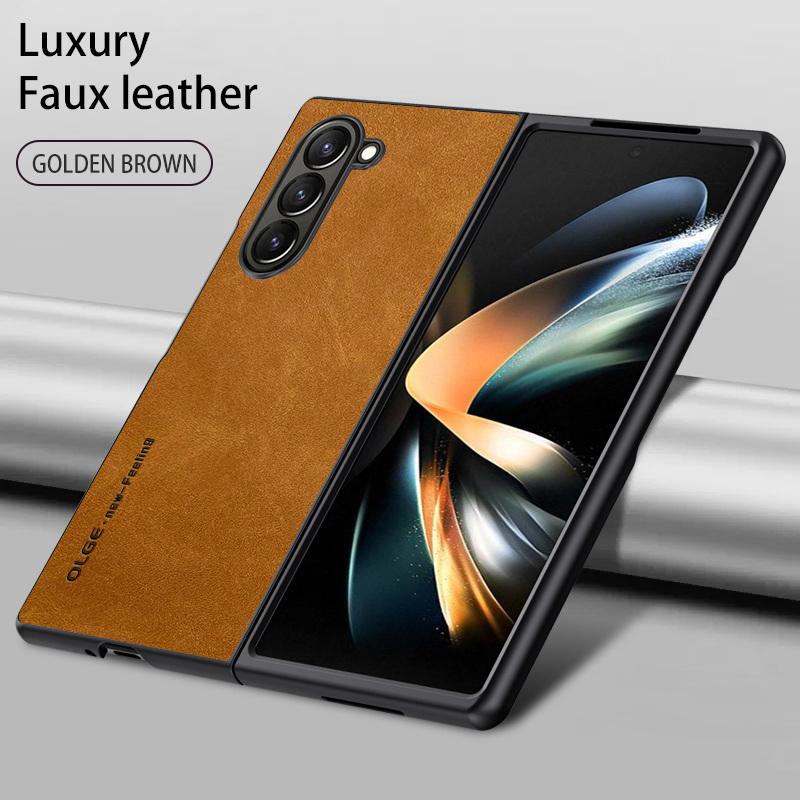 

Однотонный деловой кожаный чехол для телефона Samsung Galaxy Z Fold6 Flip6 Fold5 Fold4 Flip5 Flip4 тонкий роскошный противоударный складной бампер из 2 предметов Samsung Z Fold5 золотой