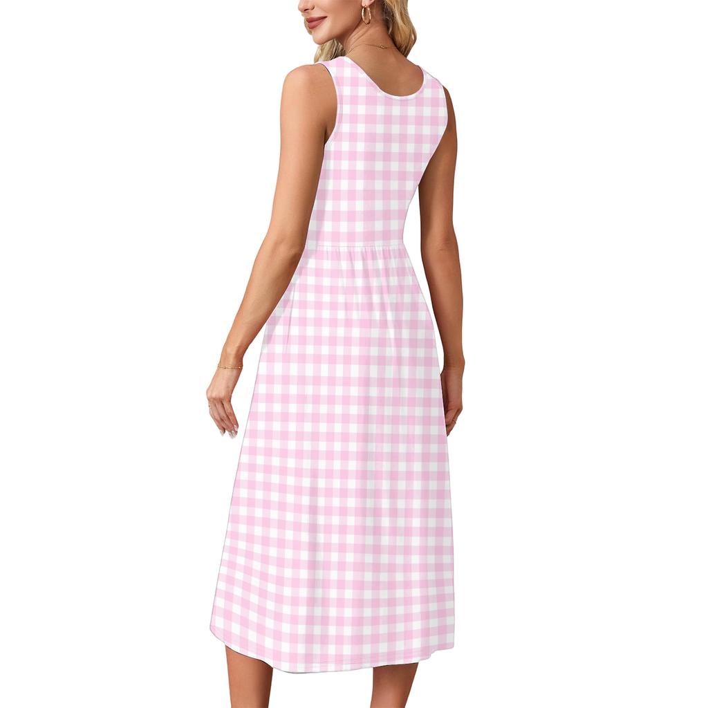 Elegante abito estivo da donna, abbigliamento casual chic, gonna prendisole da spiaggia con tasche