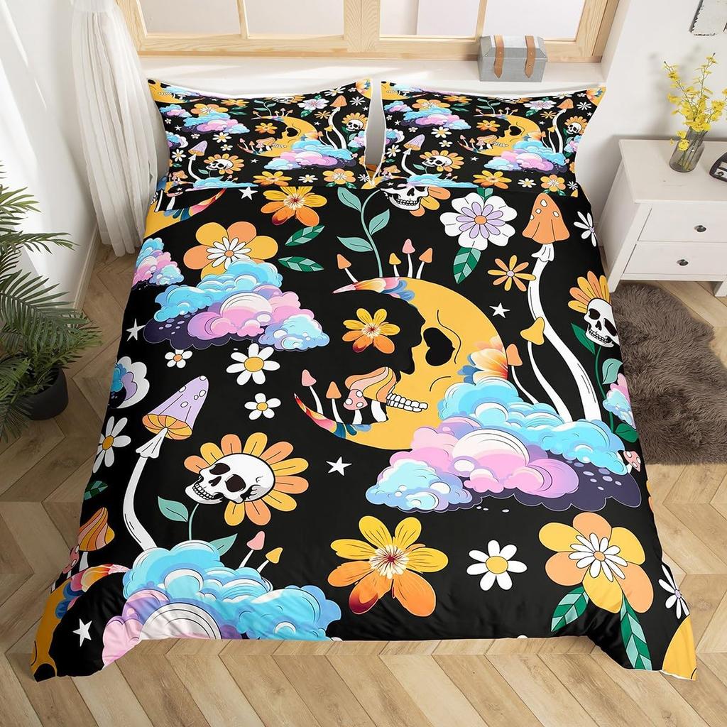 Exotic Mushroom Eyes Rainbow Duvet Cover Queen King Size Bohemian Style Bedding Set For Men Women Halloween Floral 3 Pcs