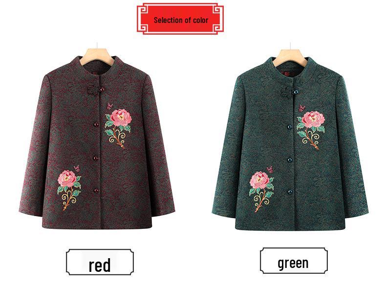 Grandma's Spring/Autumn Embroidered Tang Suit Jacket for Middle-Aged Women