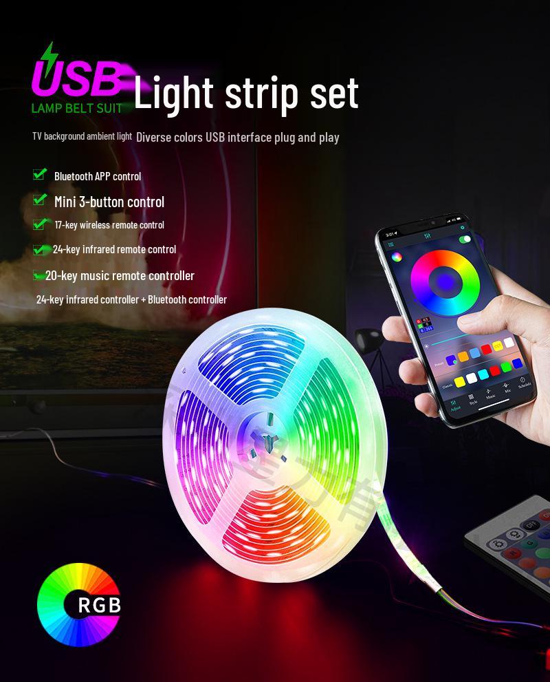 RGB Furniture Light Strip – USB 5V, 30 LEDs, Flexible for Esports Tables, Chairs & Bedside Atmosphere Lighting