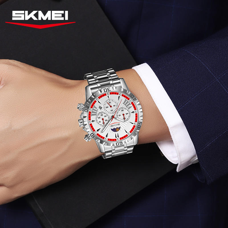 Luxury Golden Watch for Men Fashion Waterproof Male Wristwatch Moon Phase Quartz Men's Watches Relogio Masculino