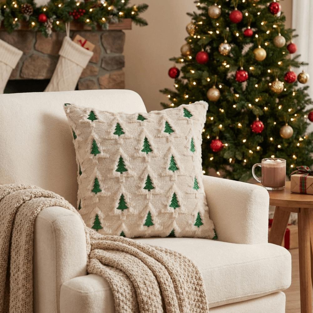 Plush Christmas Tree Throw Pillow Covers Embroidered Pillow Case Cute Cushion Covers Bedroom