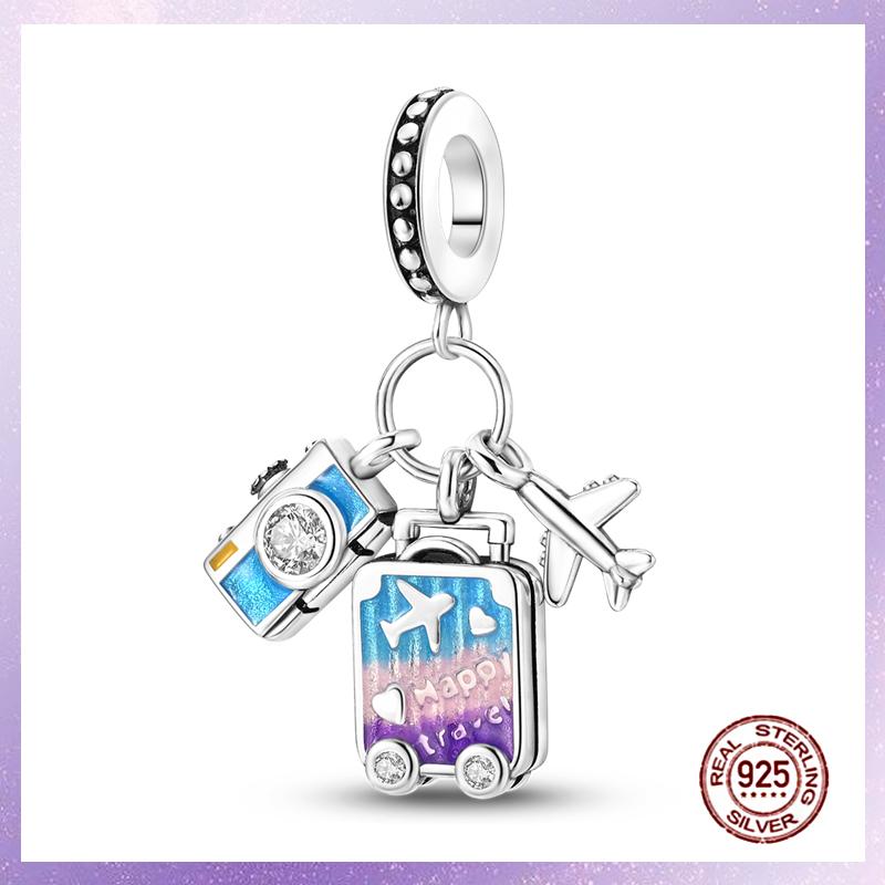 Purple Charms Copper Fit Original Pendant Bracelet Butterfly Glass Heart Feather Clip Charm Dangle Luminous Bead Diy Jewelry