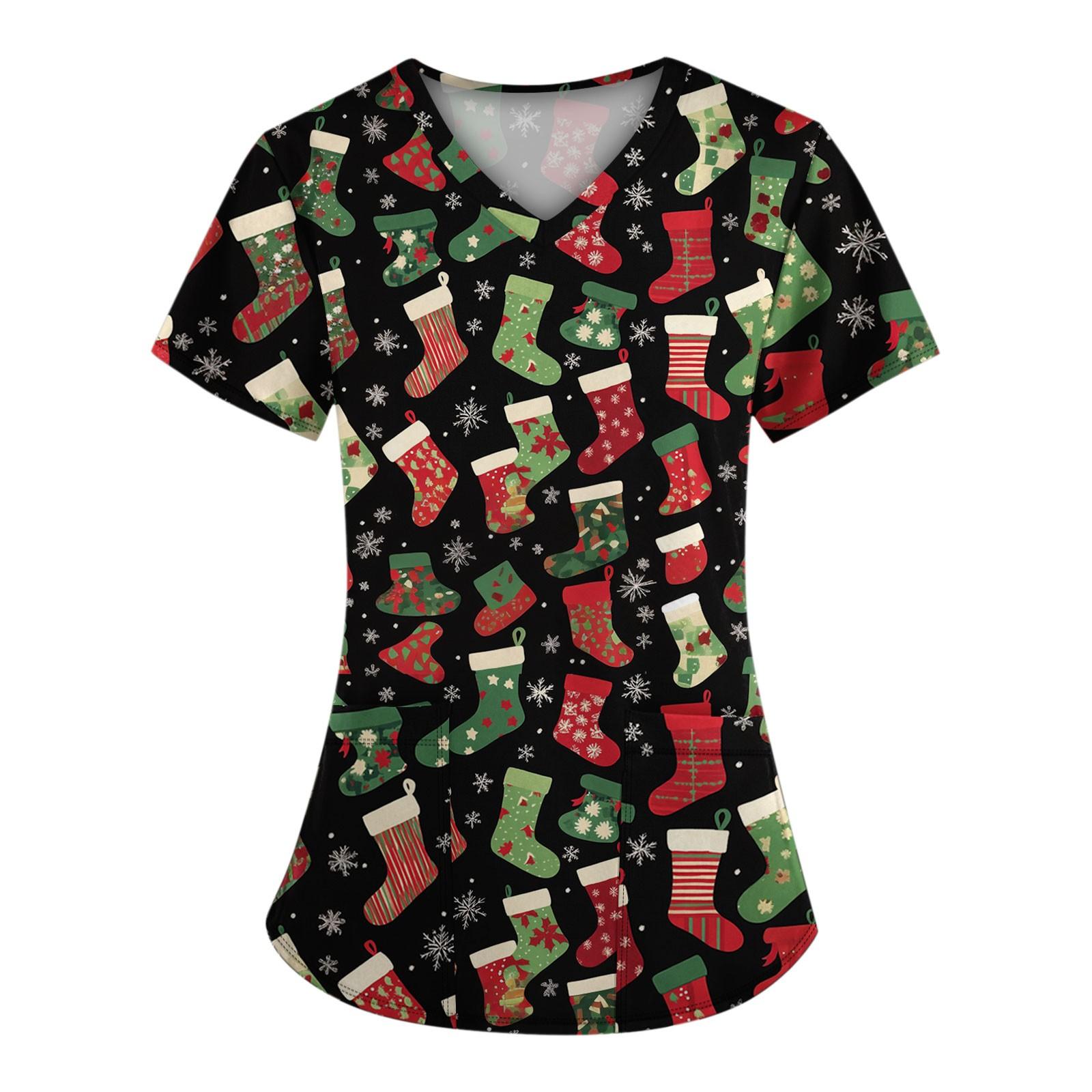 

Женские модные топы с короткими рукавами и V-образным вырезом с принтом, рабочие футболки с карманами XXL