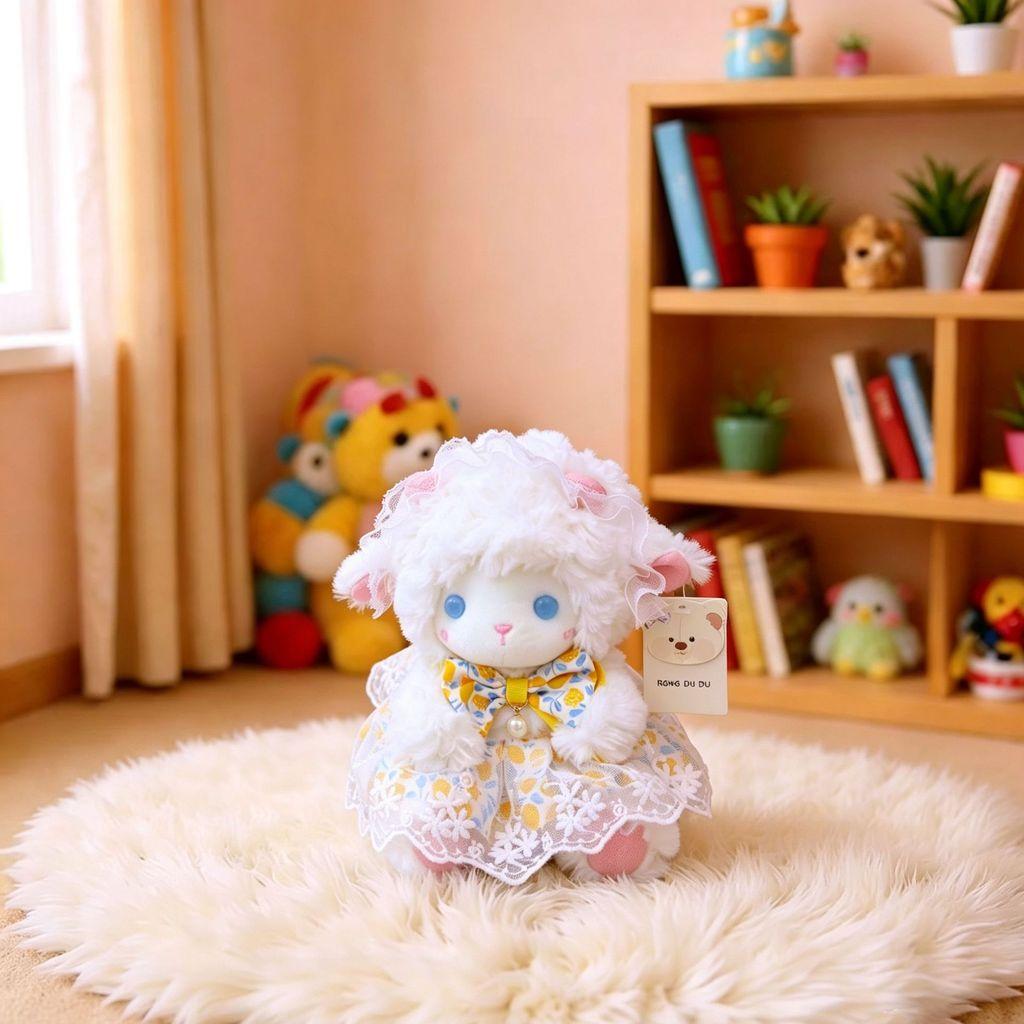 Plush Lamb Toy With Bowknot For Baby Gift And Kids Room Decor
