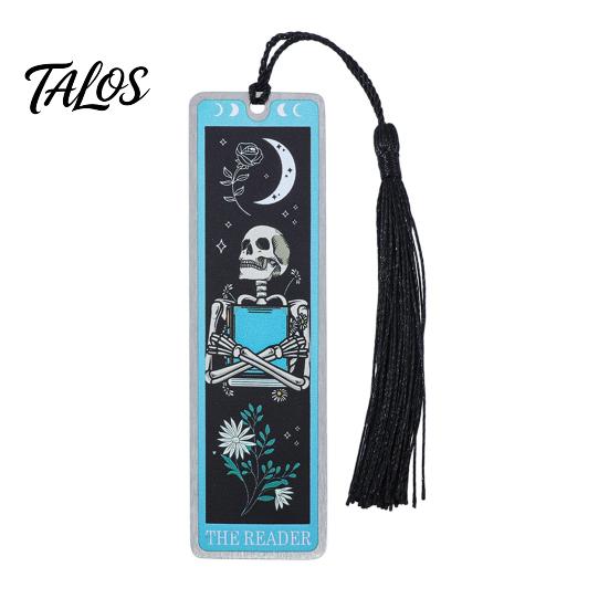 Durable Metal Bookmark Tarot Card Bookmark, Stainless Steel Skeleton Pattern Page Marker, Thin Holder Book Mark for Students Reading, Gothic Halloween