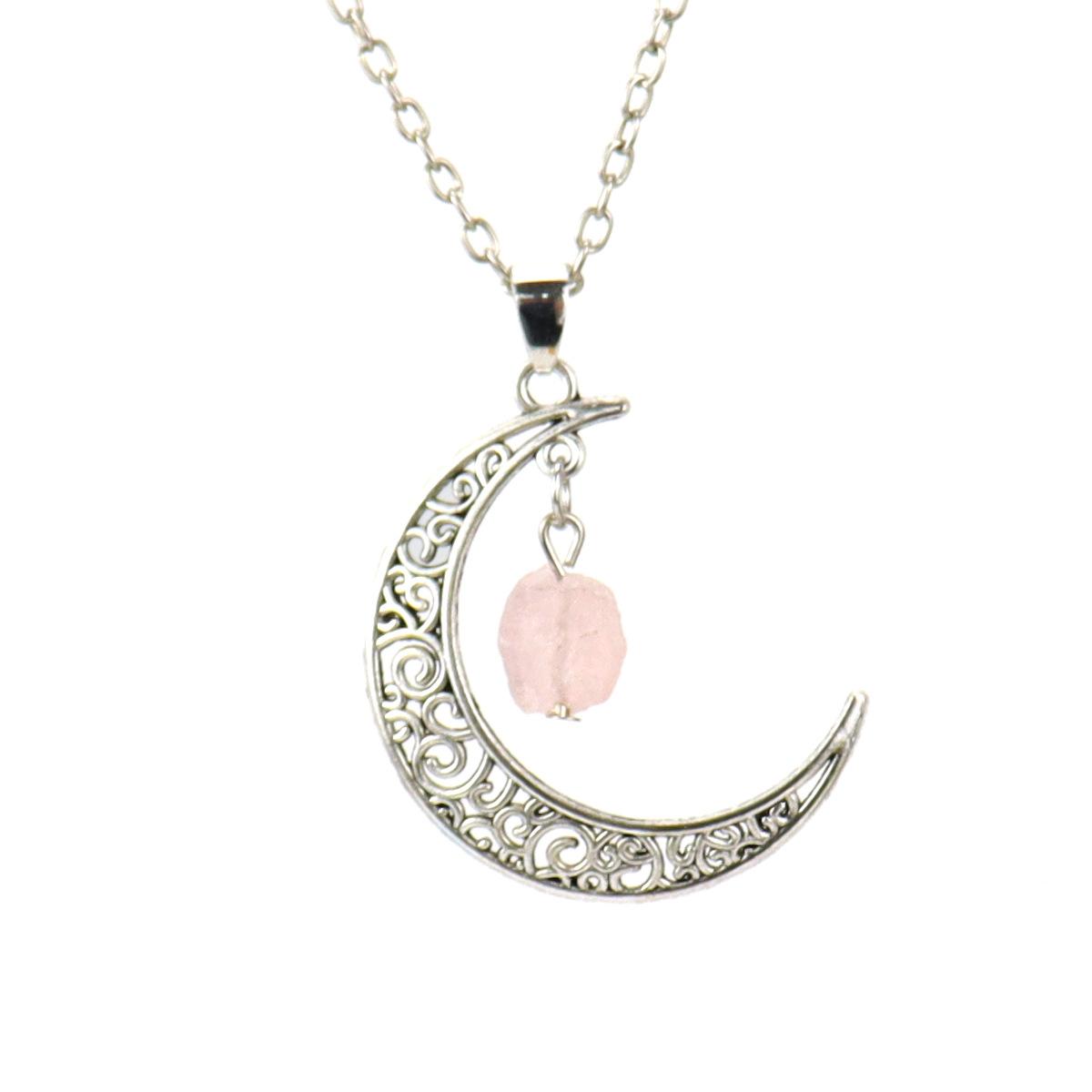 Hollow Moon Natural Rough Stone Crystal Pendant Necklace Amethyst Pendant Couple Necklace N597