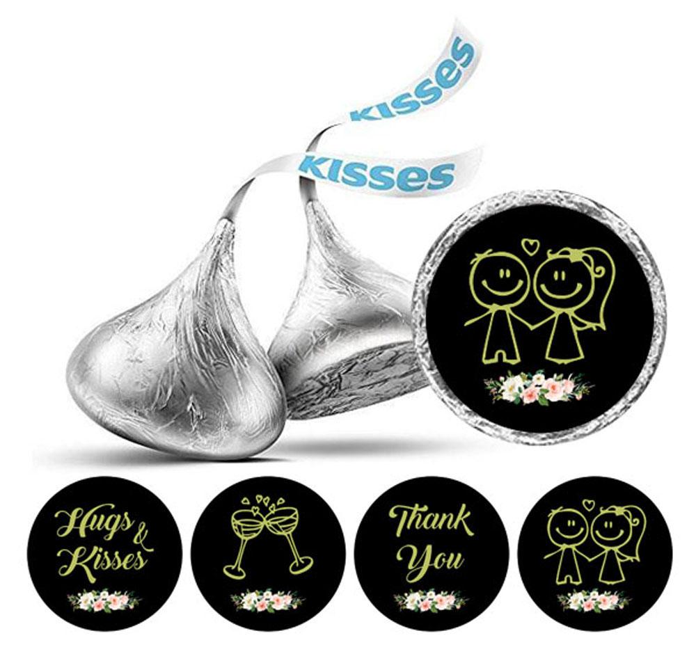 Darling Souvenir Floral Wedding Theme Stickers  Kisses Labels 190 Pcs Party Favor-Dark