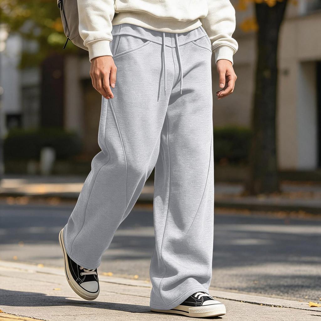 Men's Casual Loose Fit Wide Leg Pants with Elastic Waist Straight Leg Long Trousers