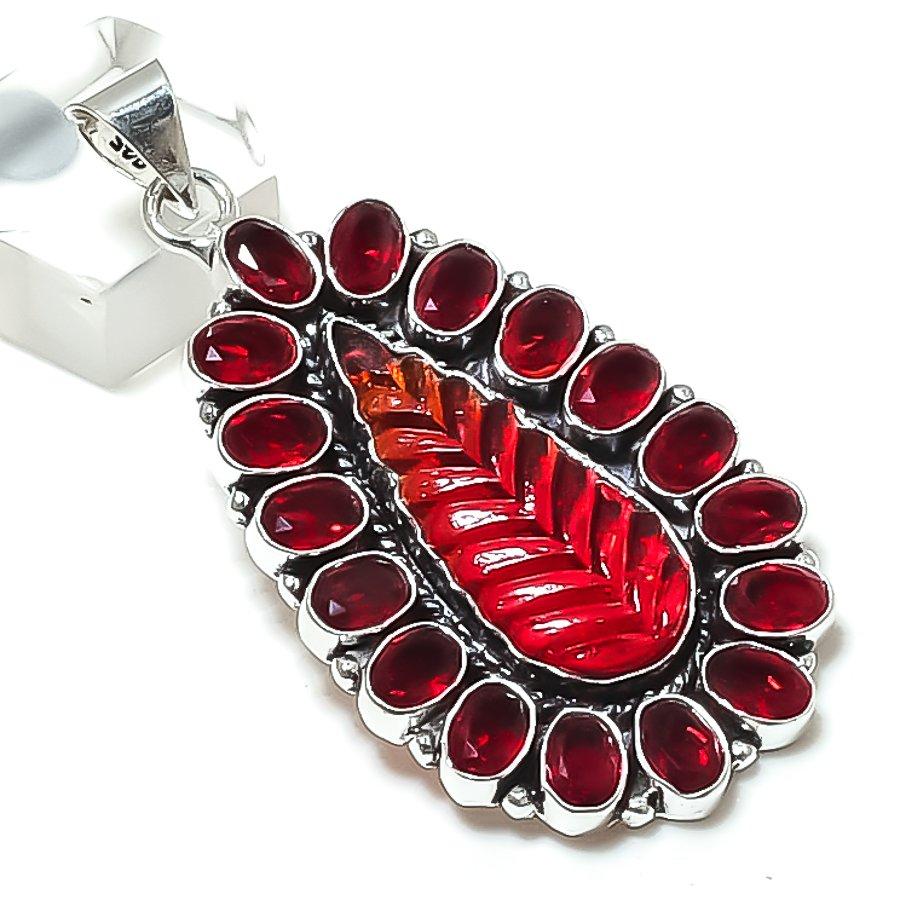 

Natural Garnet Carving, Garnet 925 Sterling Silver Jewelry Pendant 2.56 ETC-13773