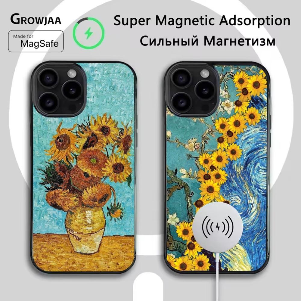 Van G-Gogh Art Sunflower Phone Case For iPhone 16e,16,15,14,13,12,11,Plus,Pro,Max,Mini Magsafe Magnetic Wireless Charging