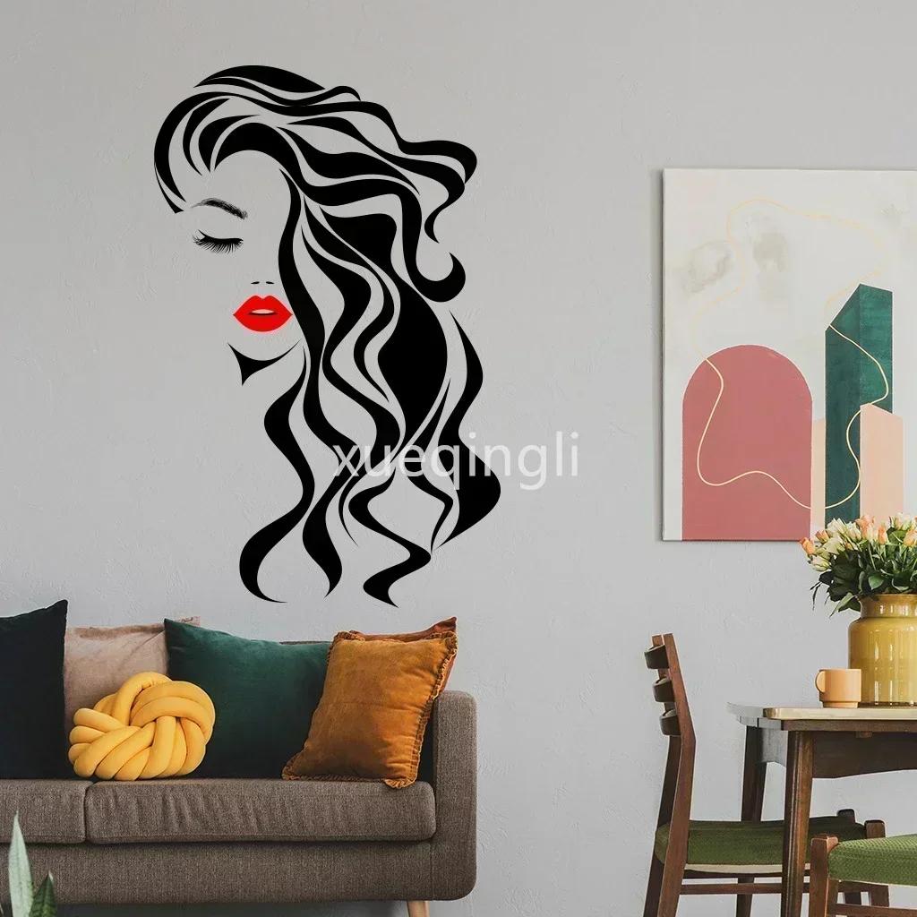 Female Face Beauty Vinyl Wall Decal Beauty Studio Door Sticker Cosmetic Makeup Wall Art Sticker Mural Removable Salon Decoration