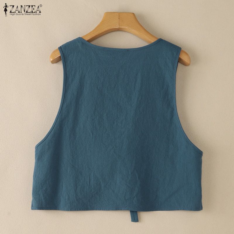 ZANZEA Women Lace-up V-Neck Sleeveless Casual Cardigans Vest Tops