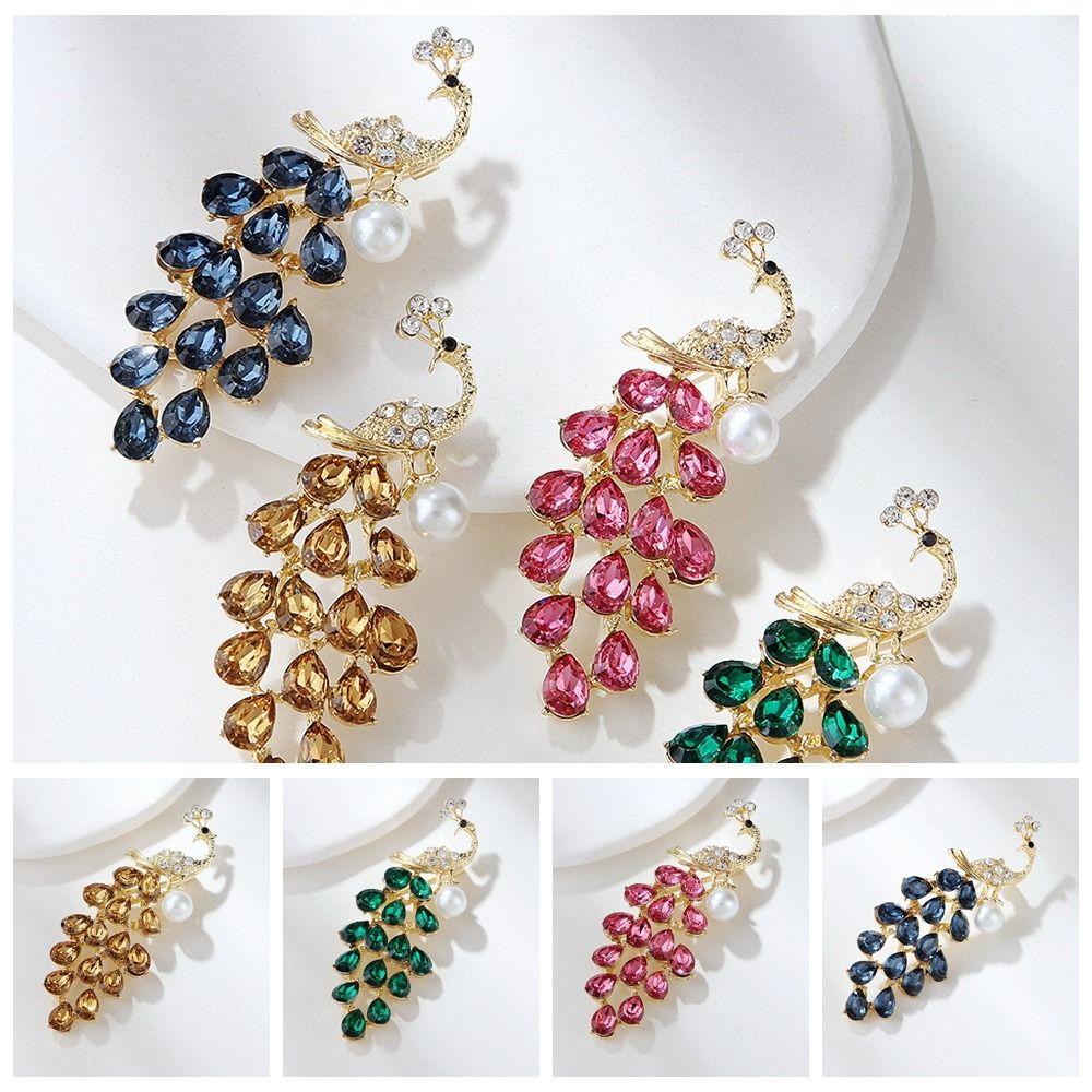 Retro Peacock Brooch Luxury Crystal Corsage Pin Jewelry Accessories Peacock Collar Pins  Wedding
