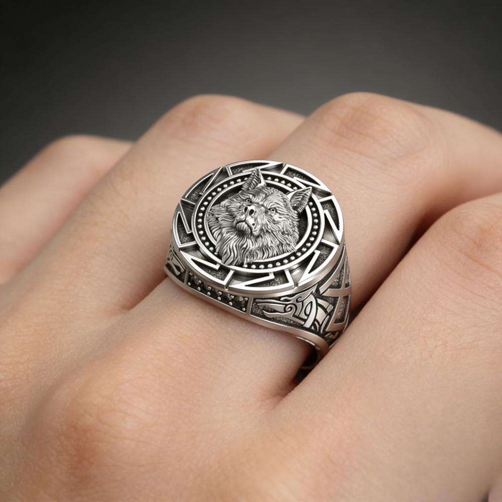 CopperRing Retro Wolf Totem Thai CopperRing Warrior Wolf Head Men's Ring