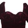 Burgundy Velvet Midi Dress Square Neck Long Sleeve Side Slit Elegant Wine Red Velour Gown Autumn Winter Vintage Evening Party Formal Cocktail Dress