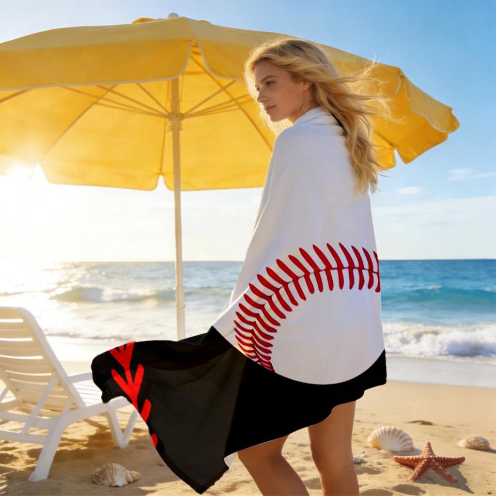 1Pc Baseball Design Beach Towel, Soft Lightweight Portable, Deal Forswimming, Camping, Bathing, Perfect Gift