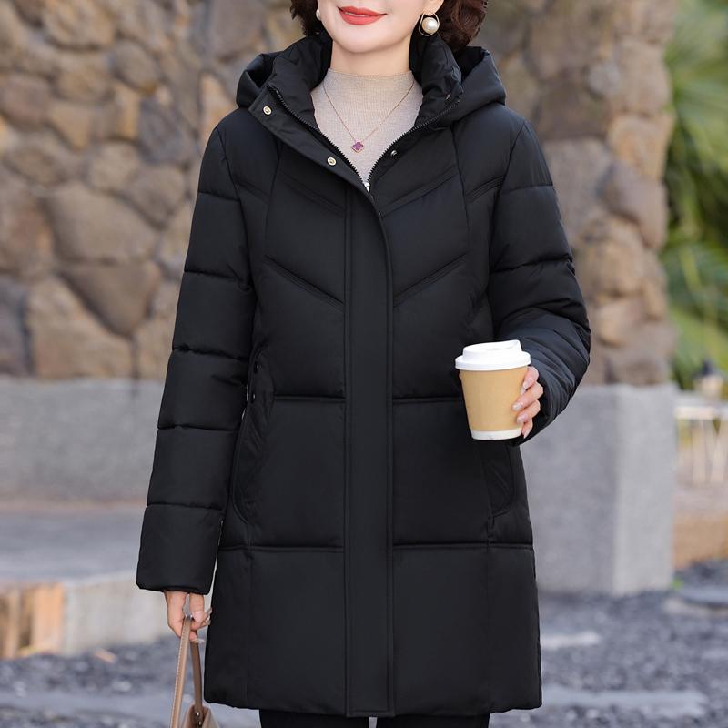 Jaquetas de Inverno Femininas Tamanho Grande 2XL-6XL Meia Idade Com Capuz Elegantes Soltas Espessas Quentes Parkas Longas Casacos Femininos