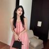 Pink Women's Halter Neck Suspender Long Skirt - Summer Beach Vacation Dress