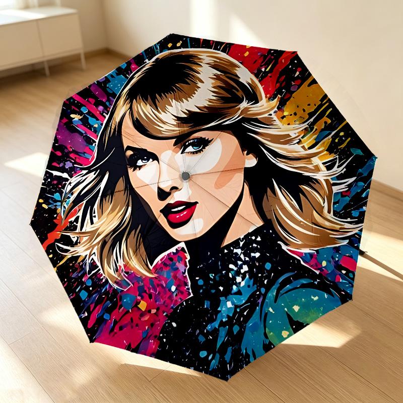 Pop Art Star 8 Ribs 3Fold Black Glue Uv Protection Umbrella Sun Protection Rainproof Compact Folding Umbrella For Travel Daily Use C923451