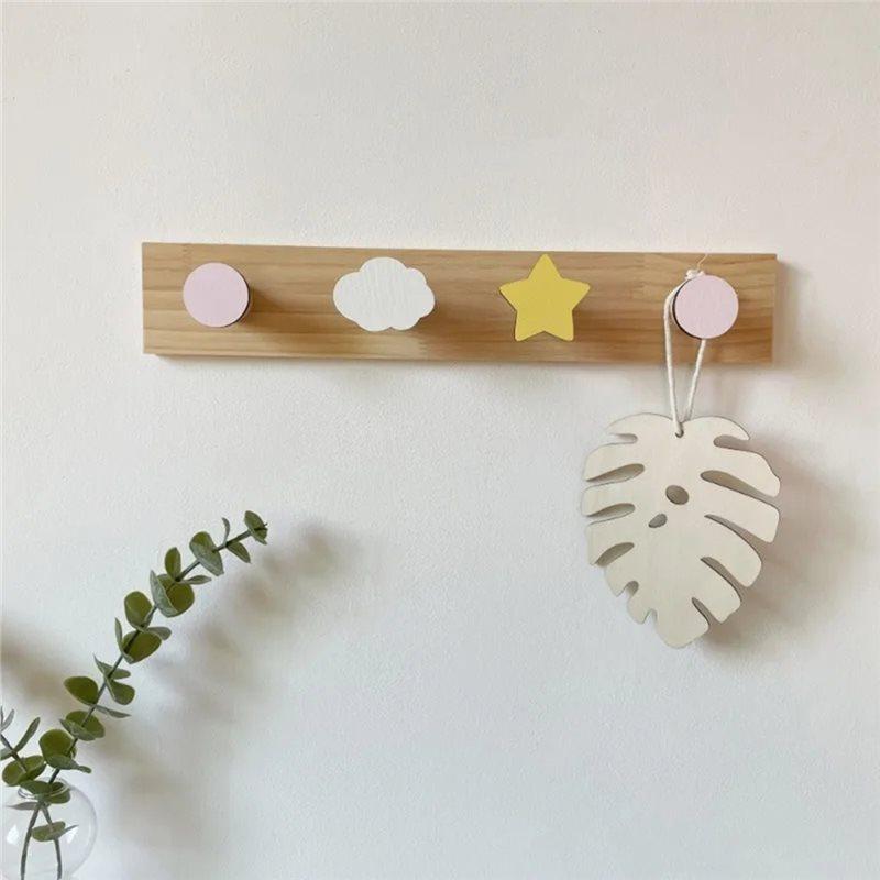 A25F-Wall Hooks 5-Pack Wooden Animal Flower Shaped Hangers For Kids Room Decor Princess Bedroom Organizer Cute Style