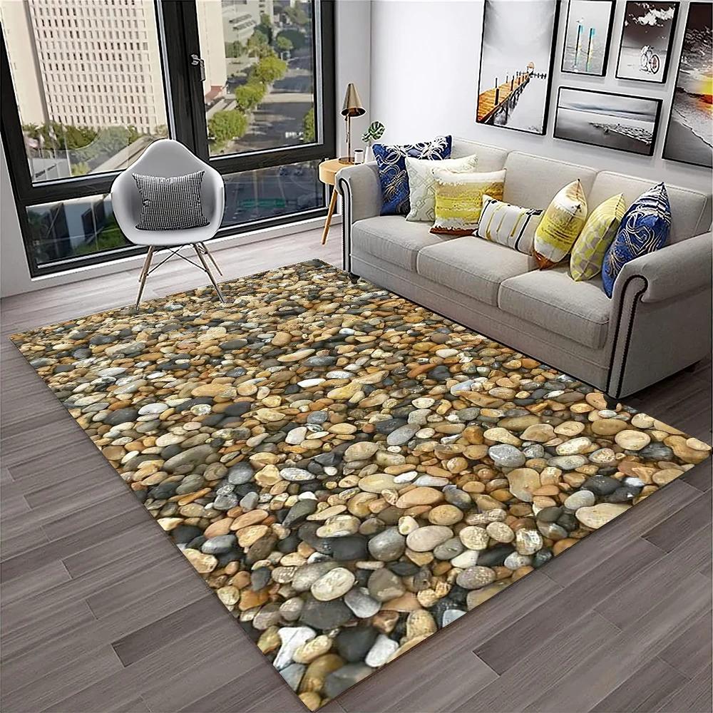 3D Stone Pebbles Footprint Beach Carpet Rug for Home Living Room Bedroom Sofa Doormat Decor,Kid Play Area Rug Non-slip Floor Mat