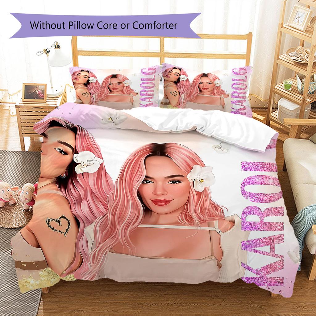 Karol G Pattern Bedding,Quilt Set Quilt Cover Pillowcase Home Birthday Gift(1 * Duvet Cover + 2 * Pillowcase, Without Core)