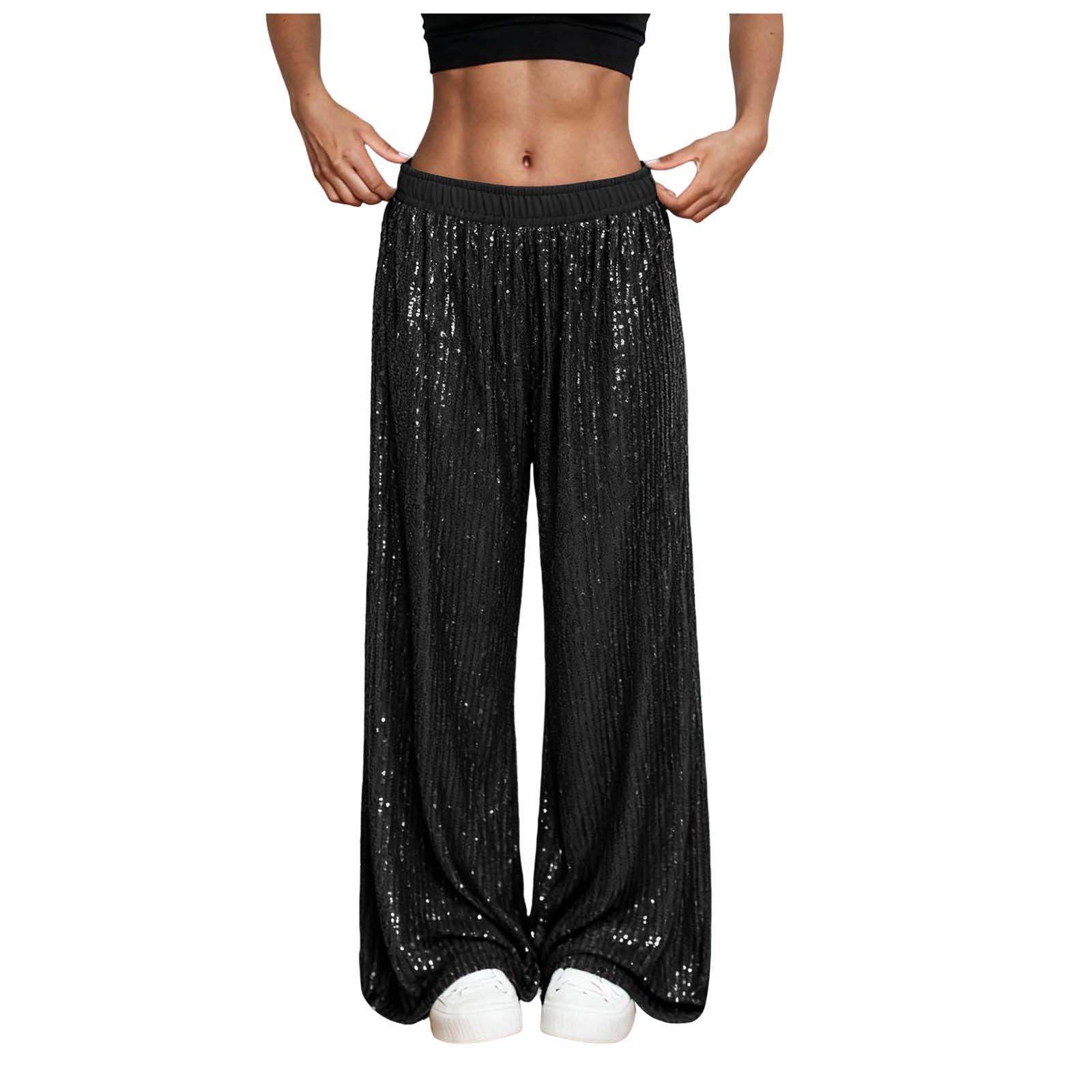 European & American Sequin High-Waisted Wide-Leg Women s Summer Pants XL чёрный