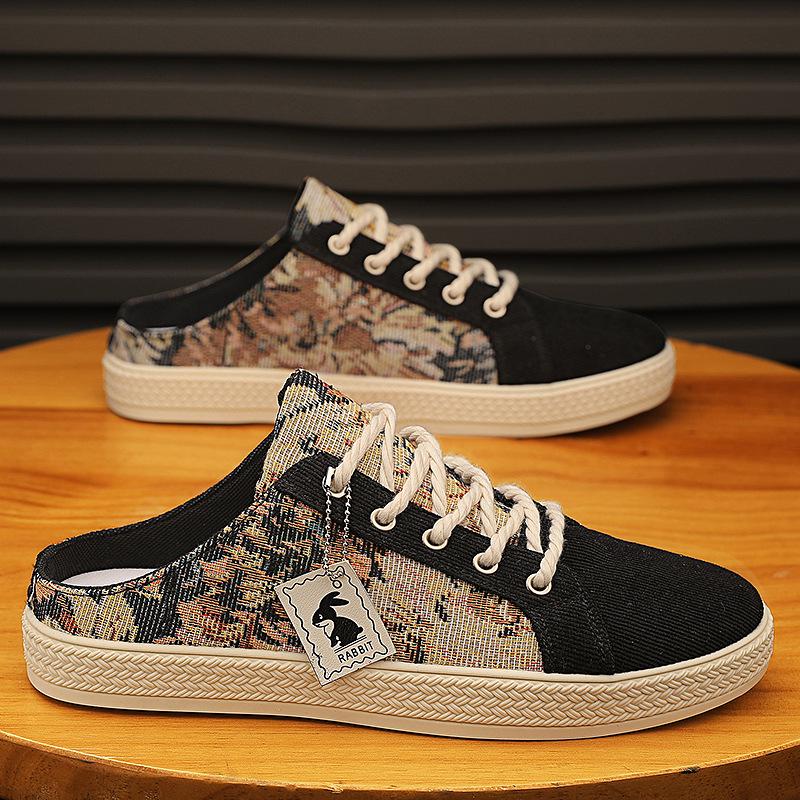 2024 Men's Summer Lightweight Printed Toe Cap Breathable Slip-On Slippers