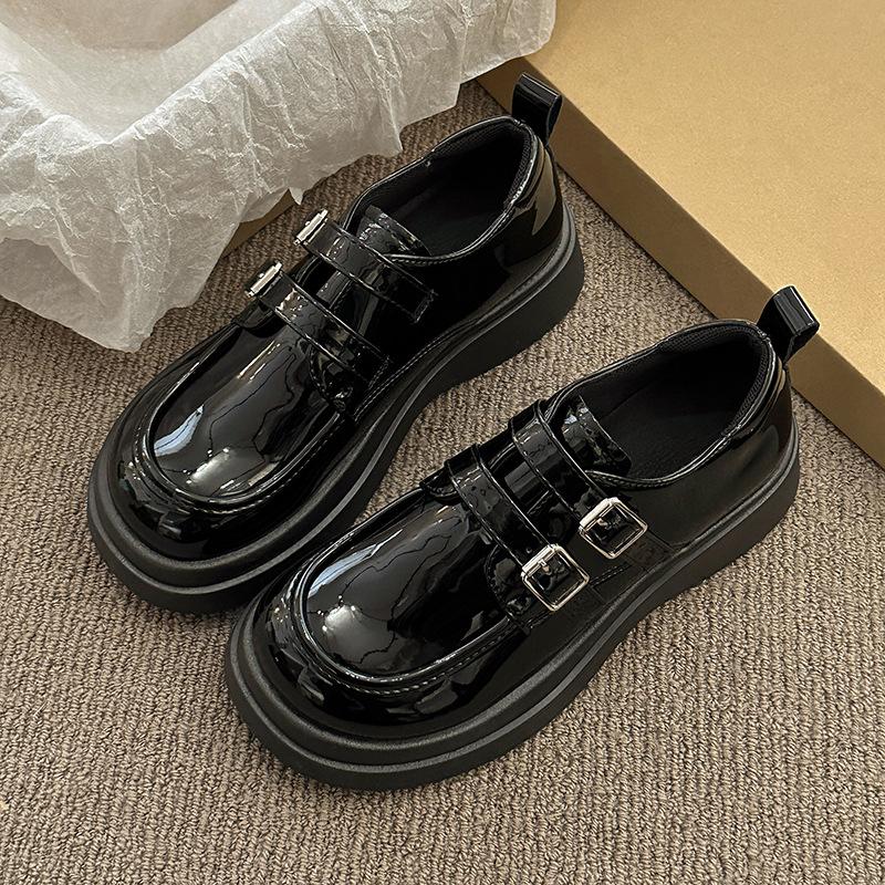 

Platform loafers women s 2025 spring and autumn new heightening retro versatile British style small leather shoes black high-heeled single shoes 35