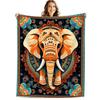 VIKAMA Indian Ethnic Pattern Elephant Fleece Blanket for Boho Apartment Bohemian Room Decor,Couch Cover Birthday Present