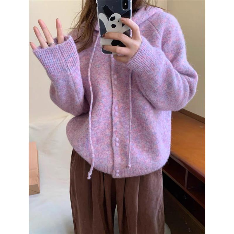 JKASHDK Женская мода Повседневный Осень Зима Однотонный Принт Длинный Рукав С Капюшоном Свитер One size fits all фиолетовый 2719₽