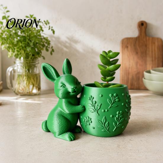 Maceta Verde Pequeña Conejo Abrazando Suculentas Impresa en 3D, Flor de Conejo Linda con Cuerpo Floral Compacto en Relieve, Decoración de Escritorio Mini para