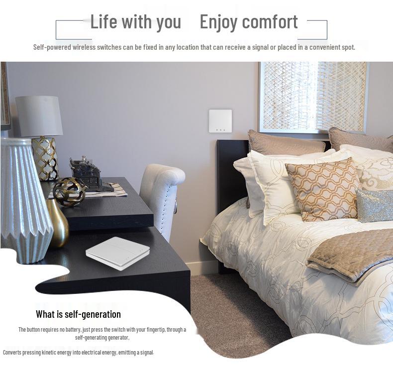 Întrerupător de lumină wireless cu auto-alimentare cu buton mare - Nu necesită cablare sau baterii