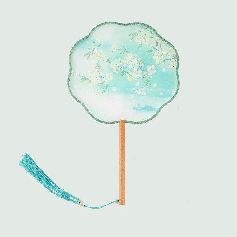 Double-Sided Classical Fan, Ancient Style Semi-Transparent Round Fan with Tassels, Women's Ancient Costume Hanfu Cheongsam Silk Fan