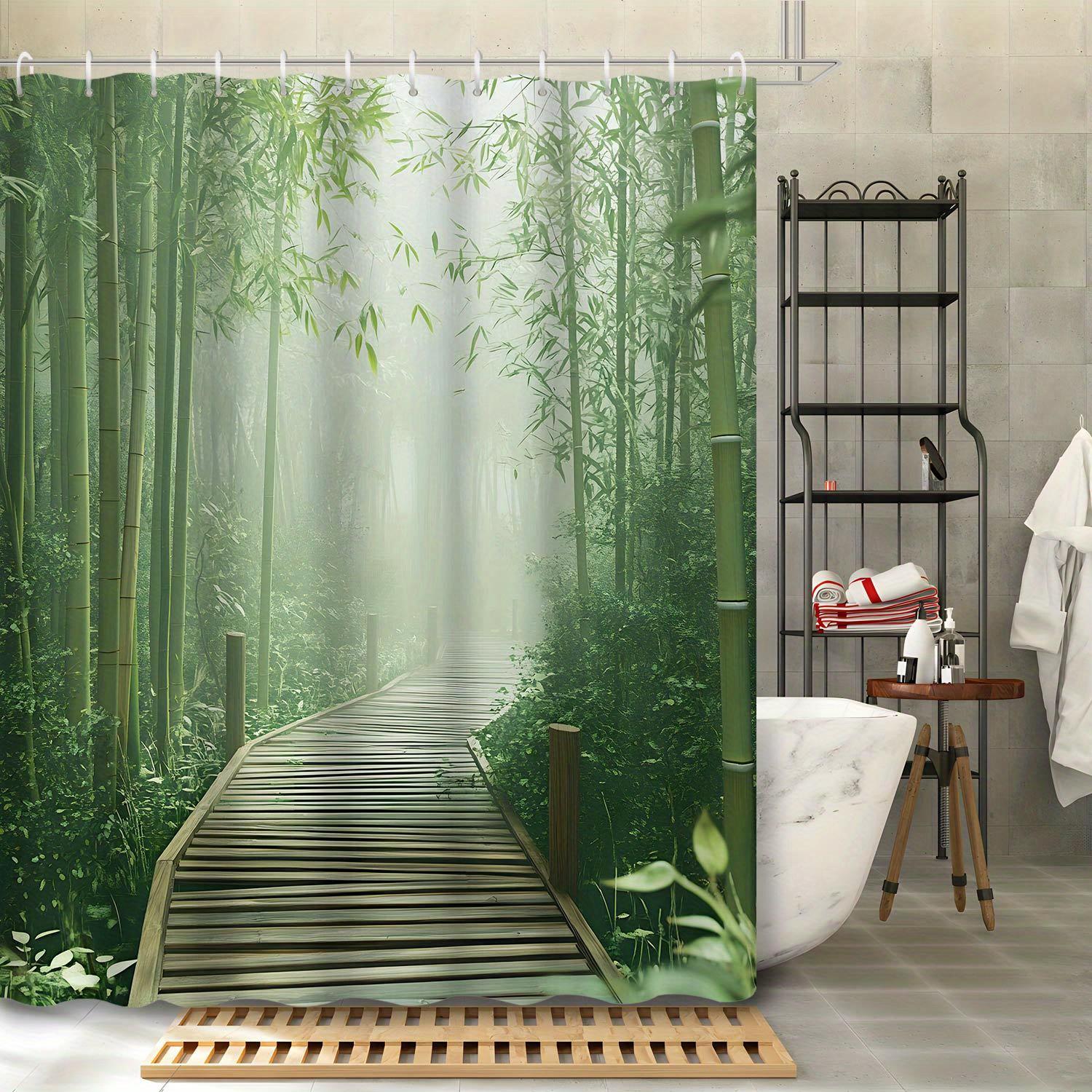 1pc Natural Pastoral Scenery Green Bamboo Forest Bamboo Leaf Path Shower Curtain Partition Curtain, Decorative Printed 90x180cm35x71in