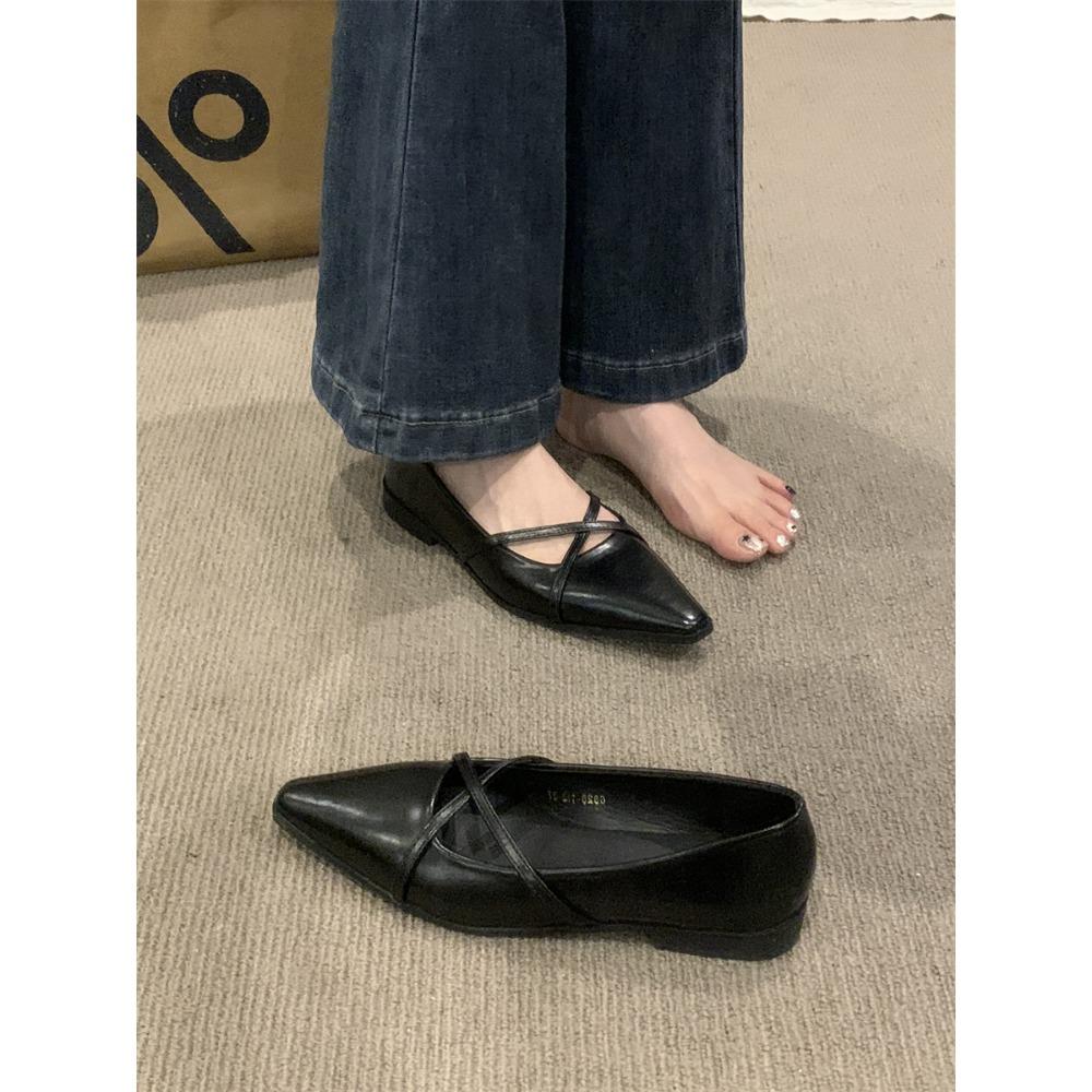 

Новые женские туфли-лодочки с острым носком, слипоны, на шнуровке крест-накрест, новые дизайнерские женские балетки, zapatos mujer, кожаная обувь 39 чёрный