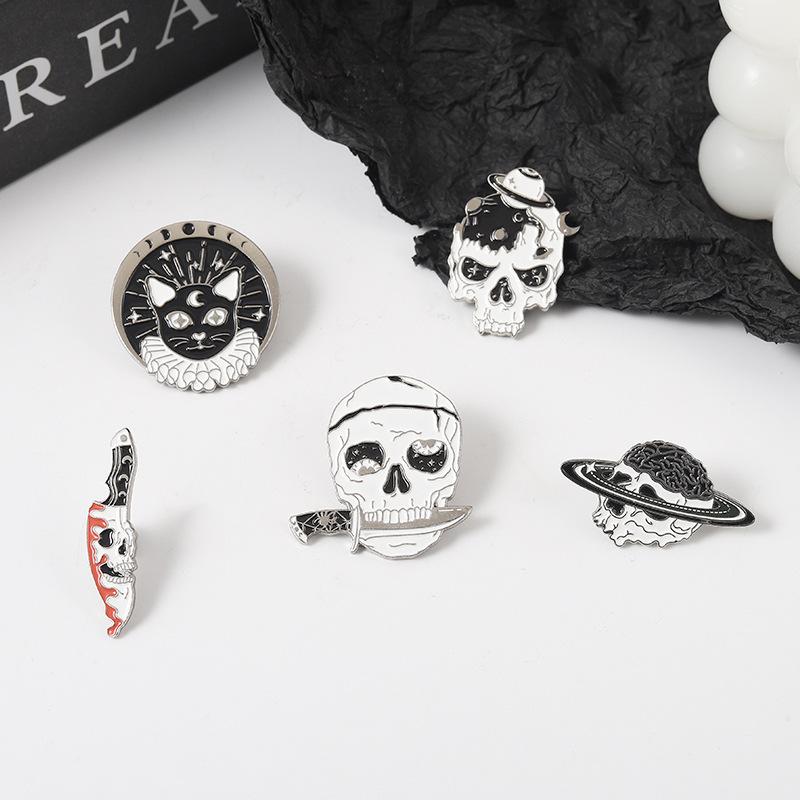 Skull Head Black Cat Magic Enamel Pin Lapel Pin For Clothes Brooches On Backpack Briefcase Badge Jewelry Decoration Gifts For Fr