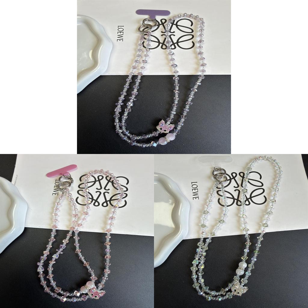 Water Diamond Fox Phone Necklace With Pvc Chain For Fashionable Case Decoration