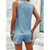 Dwuczęściowy Zestaw, Lekko Elastyczny Materiał Top z Dekoltem w Serek z Imitacją Guzików, Top Bez Rękawów i Szorty, Casual Wakacyjny.
