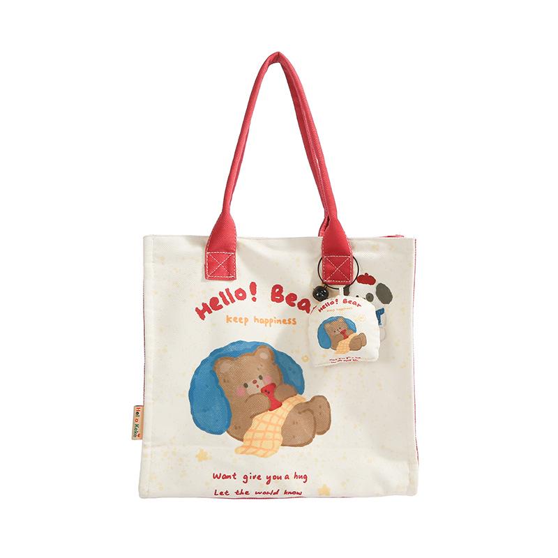 Niche Design Cute Cartoon Canvas Tote Bag, Large Capacity Shoulder Bag for Women, Autumn/Winter Korean Lazy Style