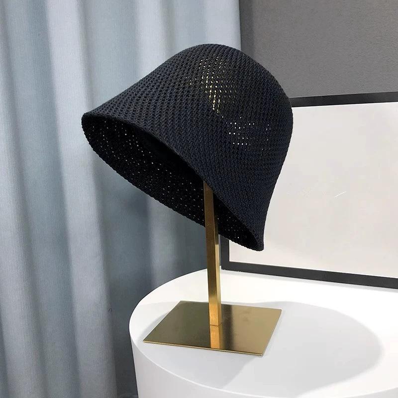 Color knitted hollow breathable bucket hat women's summer outdoor face small sunshade bucket hat women's basin hat