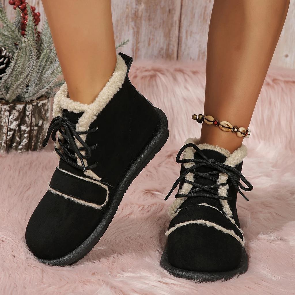 ThickBottom Flocking Snow Boots Women Shoes Autumn Winter Season New Fleece Thickened Cotton Boots Anti-slip Warm Wear Resistant