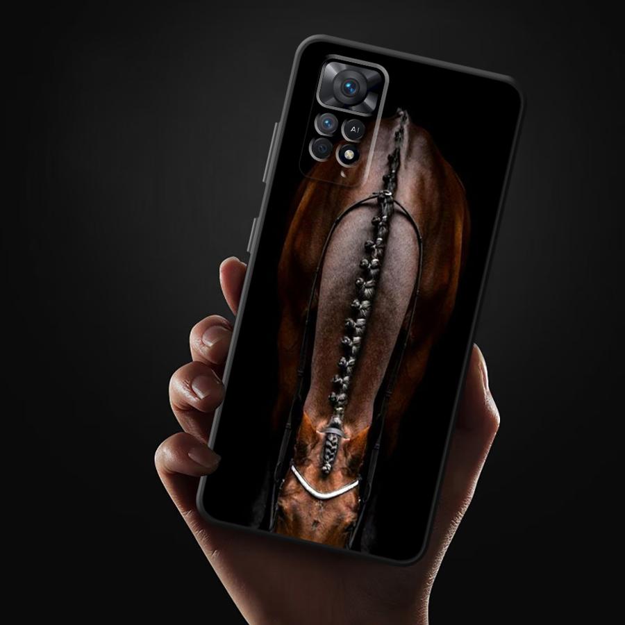 Hülle für Xiaomi Redmi Note 9 10 11 12 Pro 11s 13 14 Pro Plus 10S 12s 9S 7 8 Schwarz Weiche Handyhülle Pferd Tier
