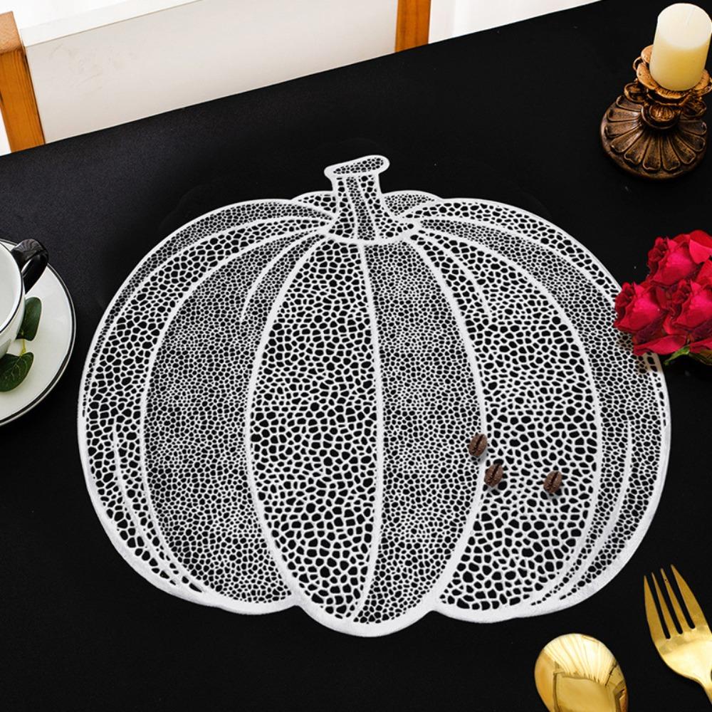 4 Stück Anti-Rutsch Halloween Hohlkürbis Tischset Metallische Farbe Kürbis Topfuntersetzer Restaurants