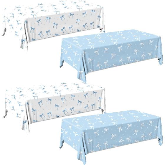 HAKOTI 2Pcs Blue Bow Tablecloth,Coquette Birthday Decorations Bow Theme Plastic Table Cover Blue Bow Rectangle Tablecloth for Girls Women