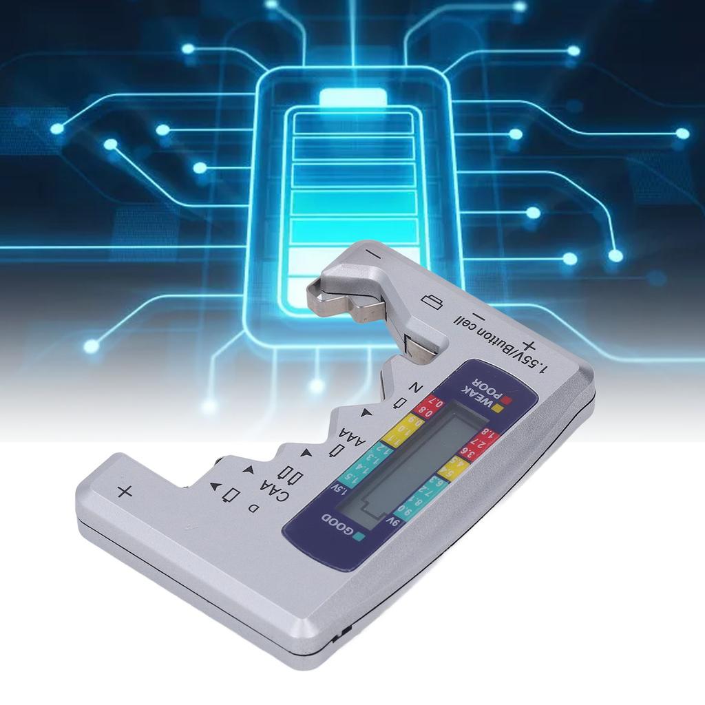 Digital Battery Tester ABS LCD Screen Button Cell Battery Checker for 1.5V 9V Metering