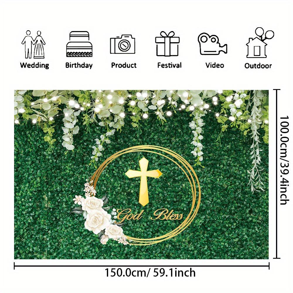 Communion photography background with green leaf wall floral cross and God bless design 110X180cm зелёный